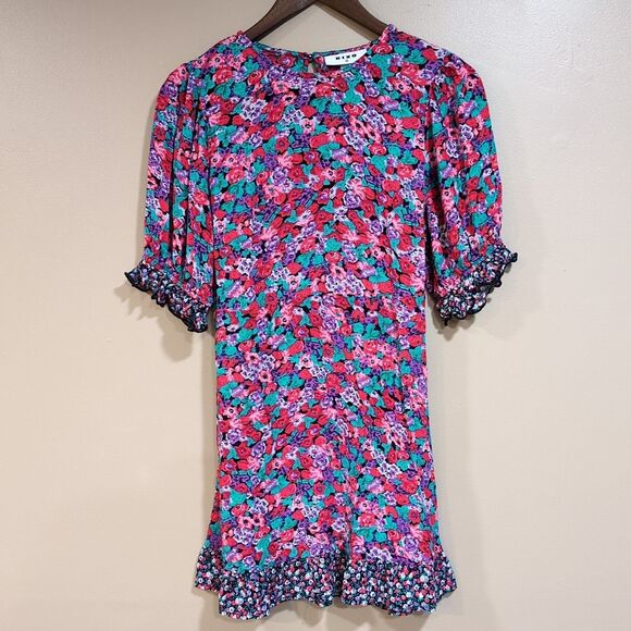 RIXO Dress Pink Purple Floral Puff Sleeve Mini Ruffle Cottage Size 6 - Picture 1 of 10